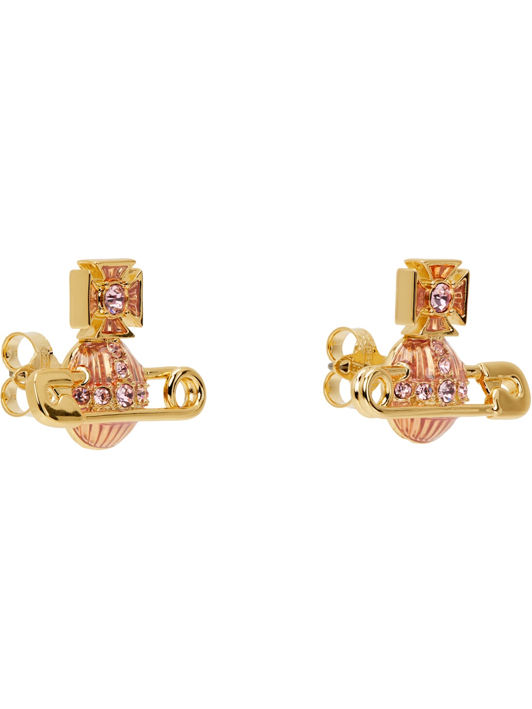 Gold & Pink Kitty Earrings - 2