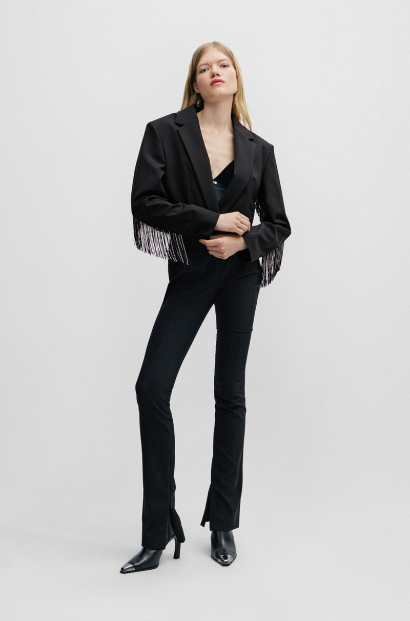 HUGO CROPPED REGULAR-FIT JACKET WITH FRINGE TRIMS outlook