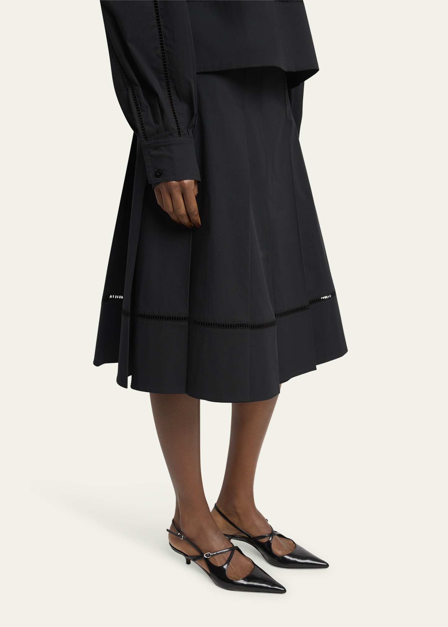 Laci Pleated Eco Cotton Poplin Midi Skirt - 4