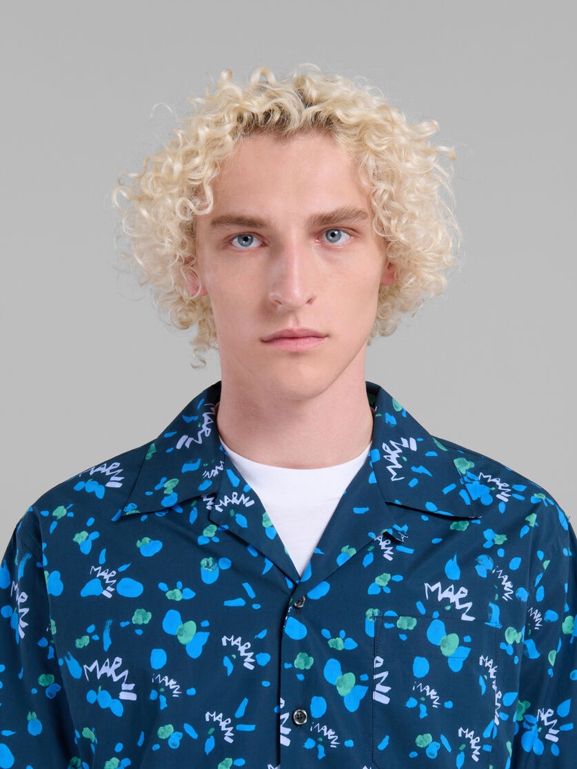 BLUE POPLIN BOWLING SHIRT WITH MARNI DRIPPING PRINT - 4