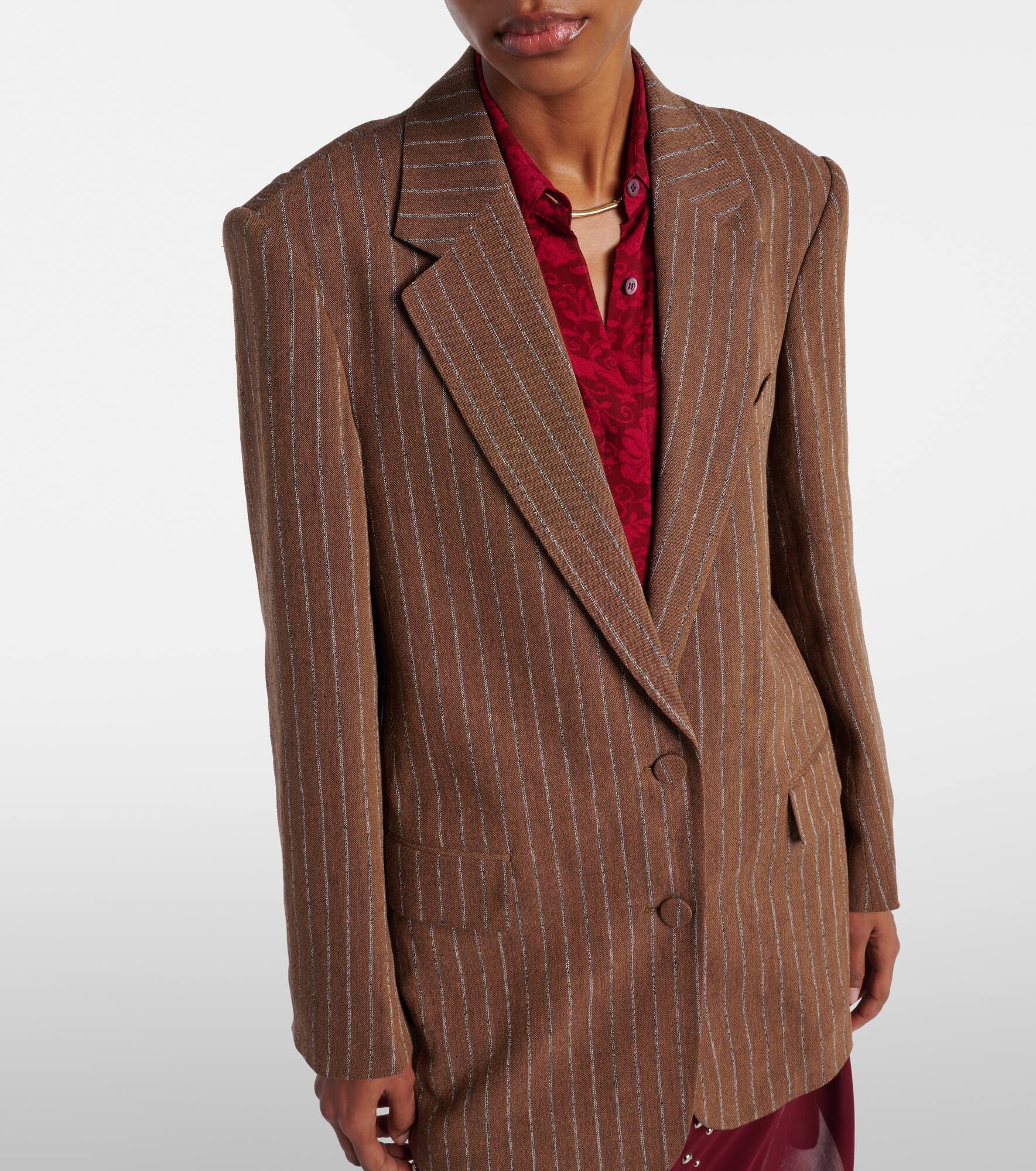 Striped linen-blend blazer - 6
