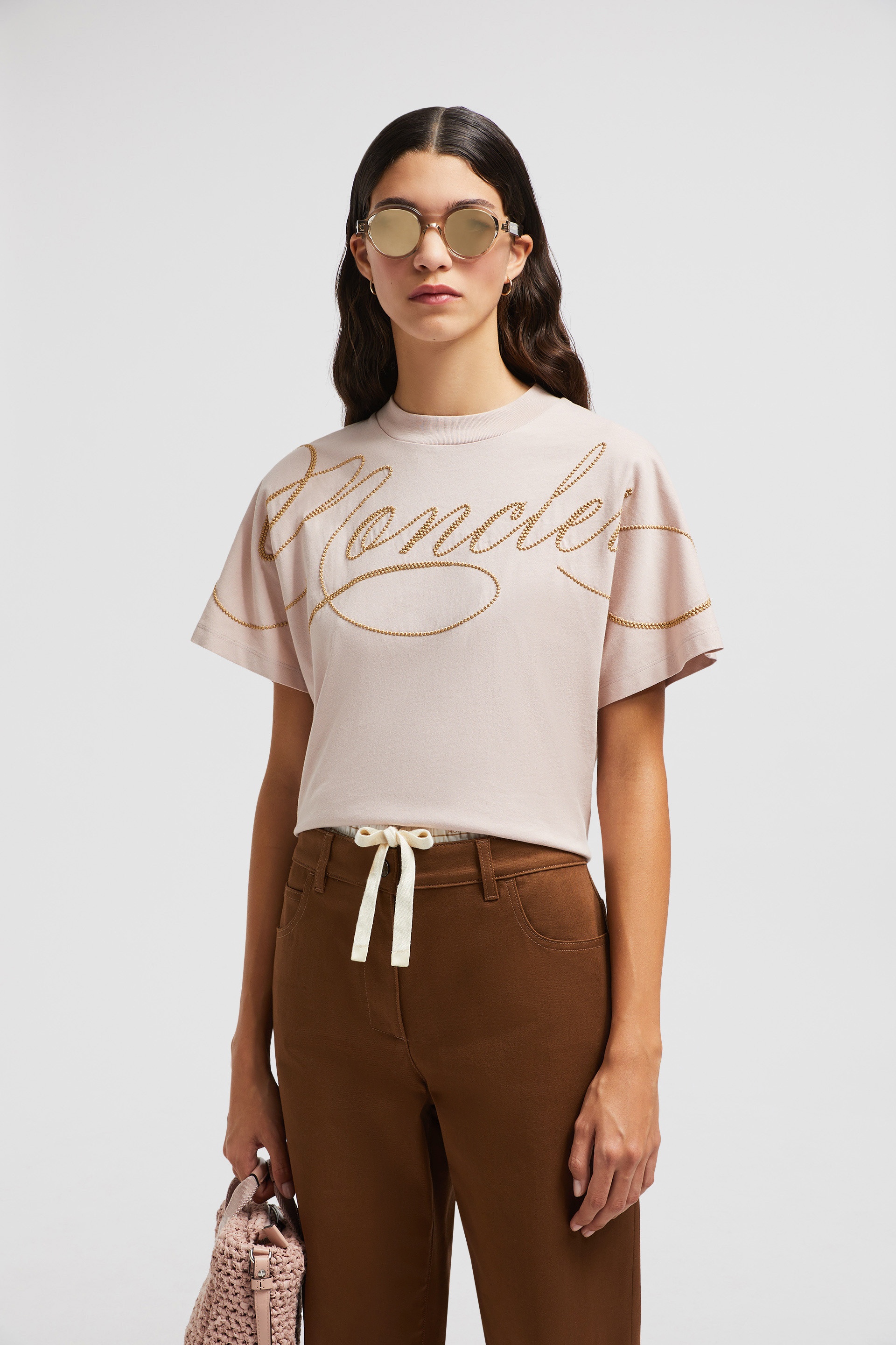 Tシャツ・カットソー MONCLER Cotton T-shirt with embroidered cursive logo White Embroidered Cursive Logo Cotton T-Shirt - Tops & T