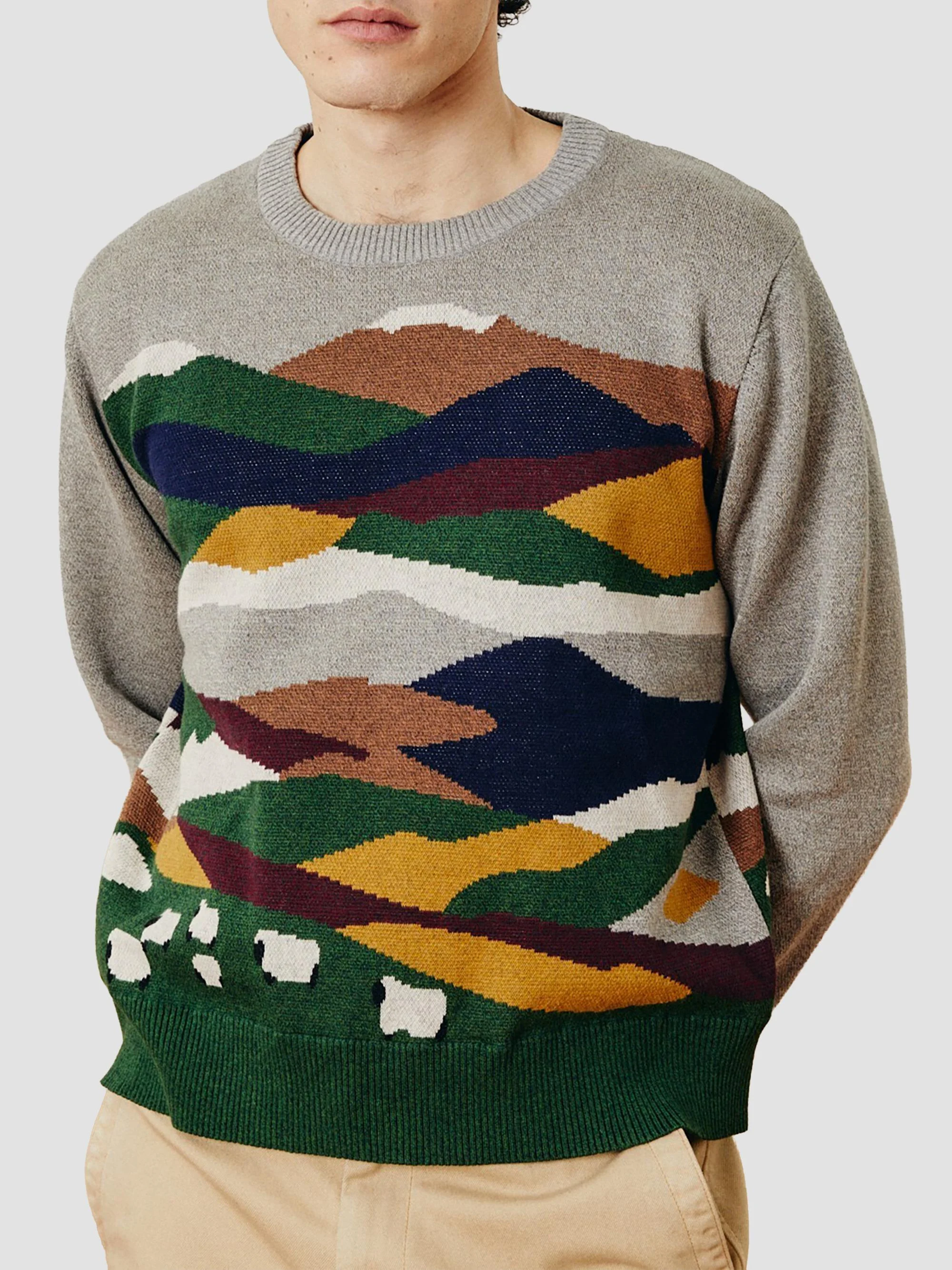 Men's Landscape Cotton Crewneck Sweater - Multi - 1