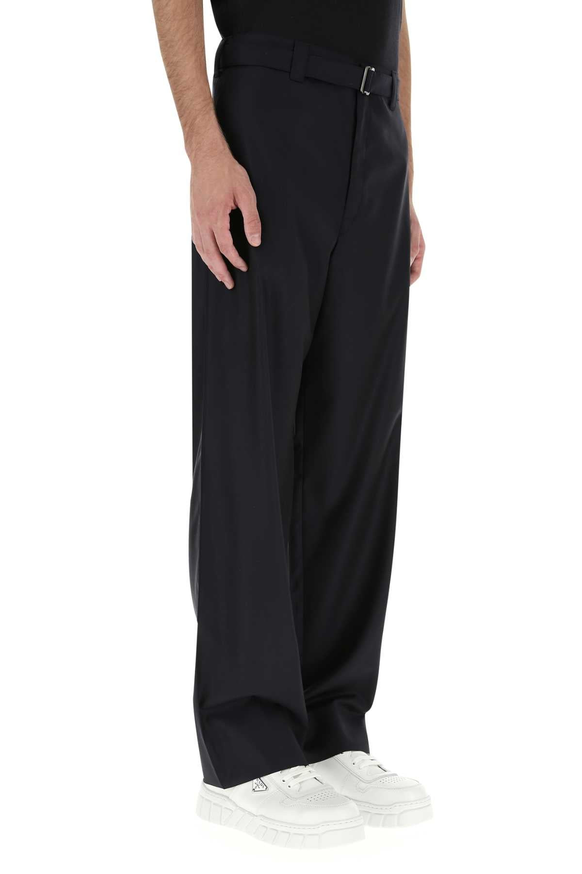 Prada Men Midnight Blue Wool Wide-Leg Pant - 3
