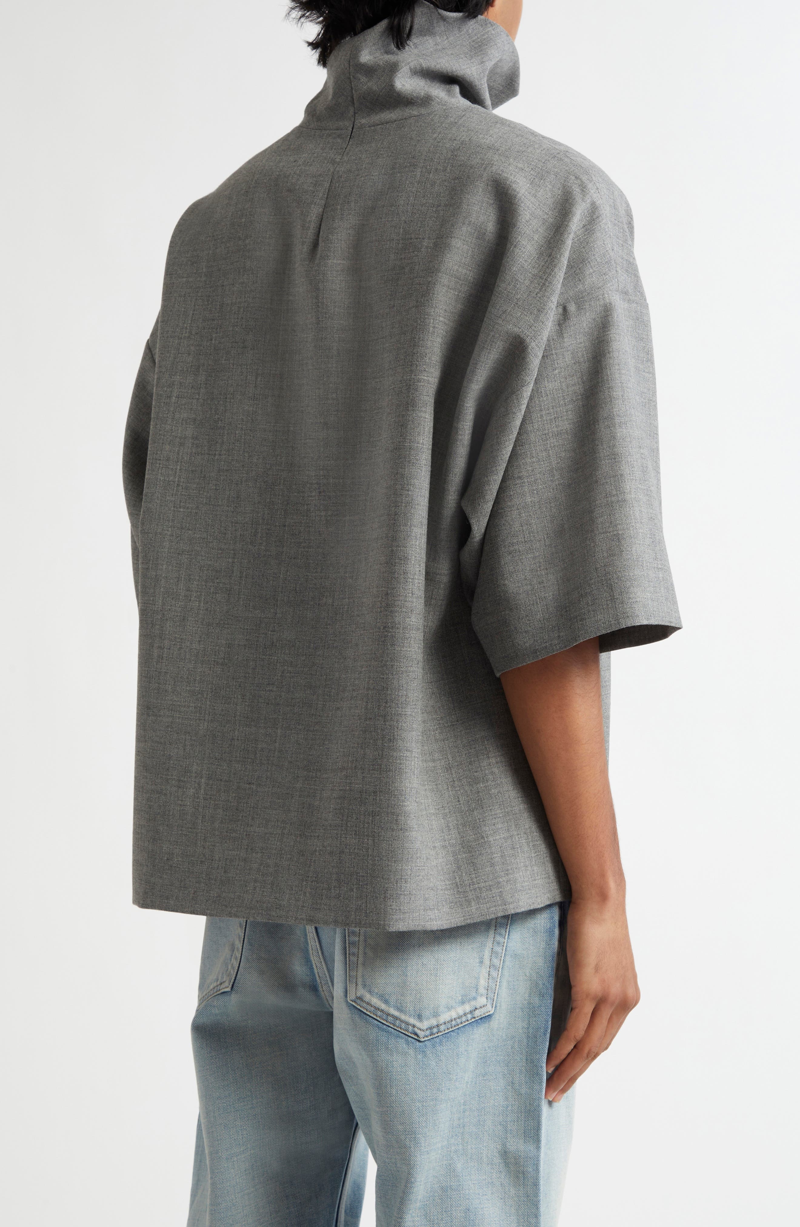 Fear of God Stand Collar Wool Canvas Shirt in Titanium at Nordstrom - 3