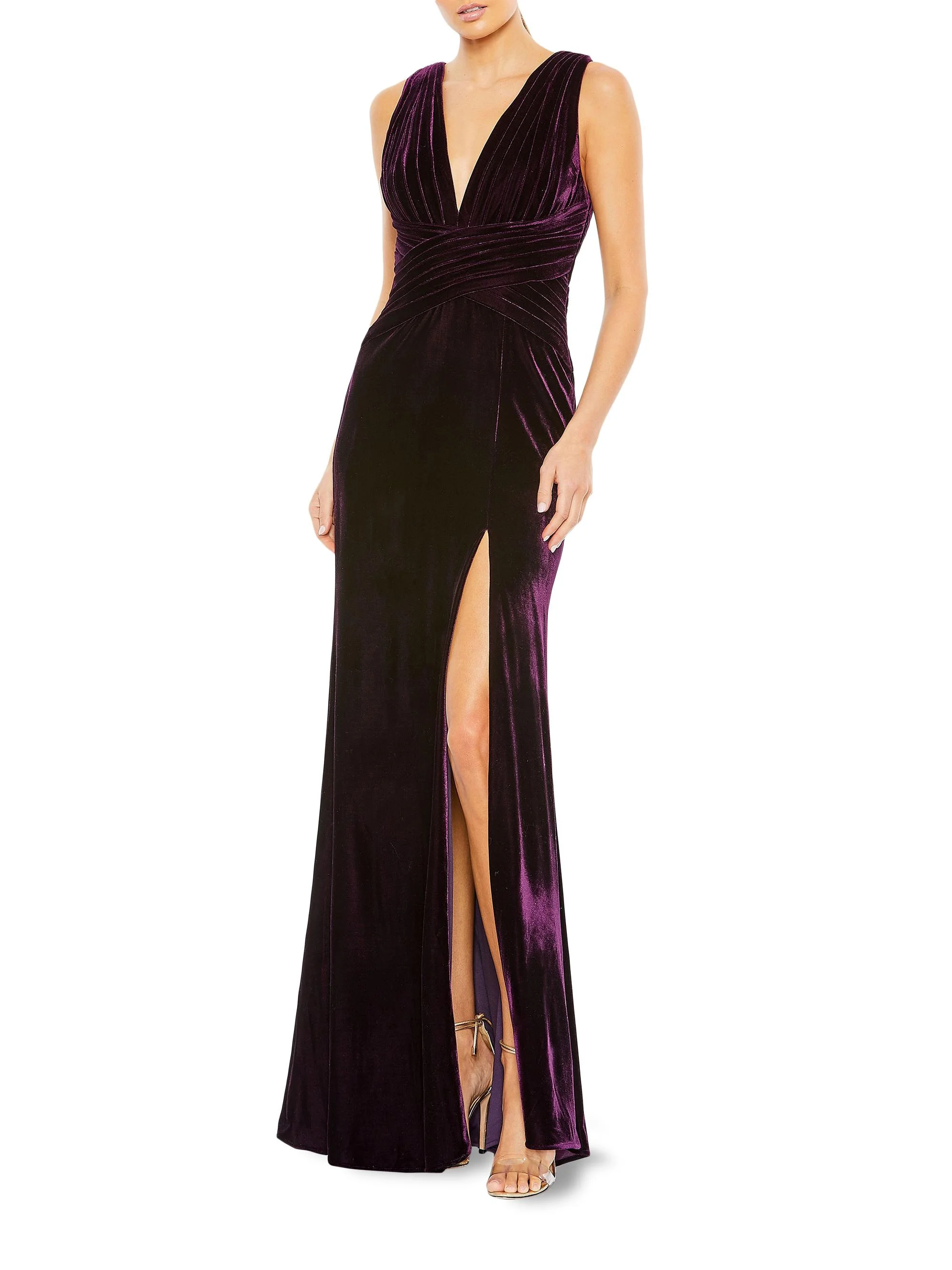 Women's Velvet Pleated Waist Slip Gown - Amethyst - 1