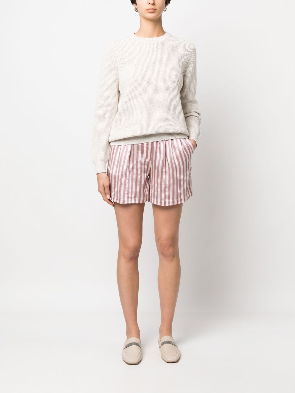 striped drawstring mini shorts - 2