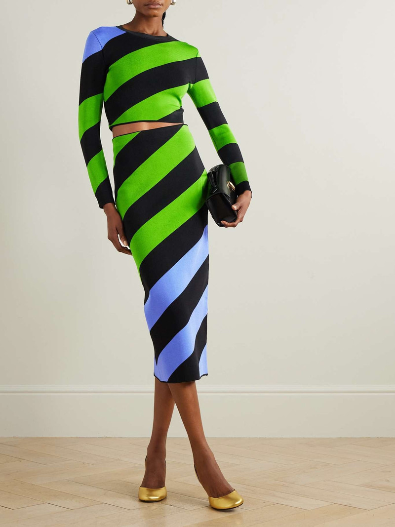 CAROLINA HERRERA Striped stretch-knit midi skirt Multi outlook
