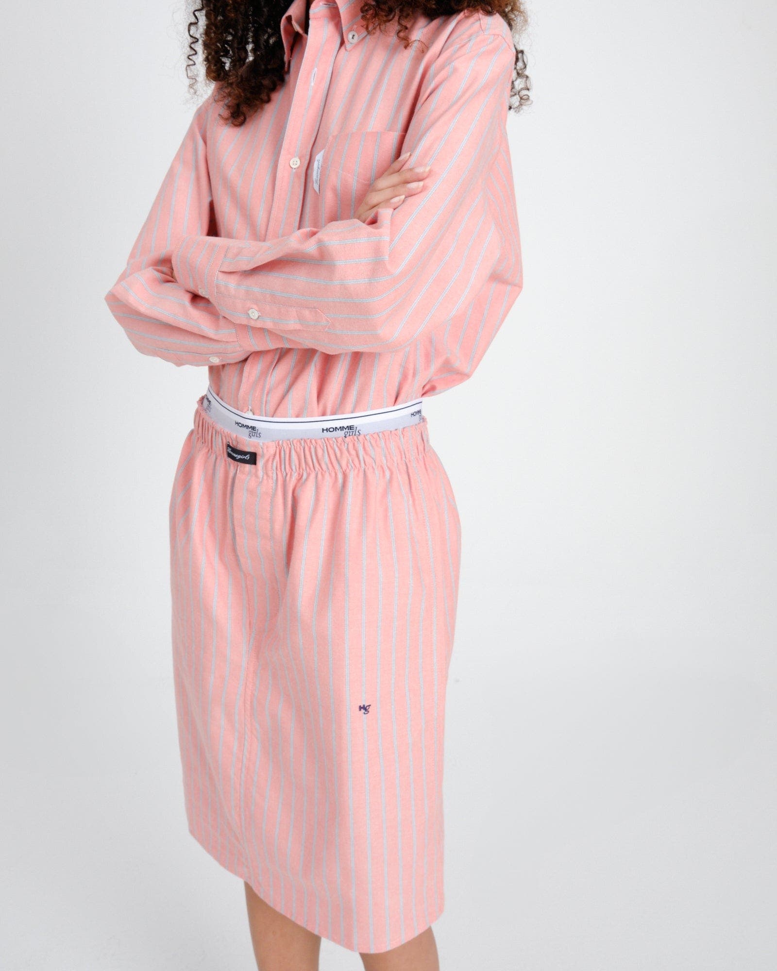 Hommegirls Boxer Pencil Skirt in Coral Stripe Oxford at Nordstrom - 4