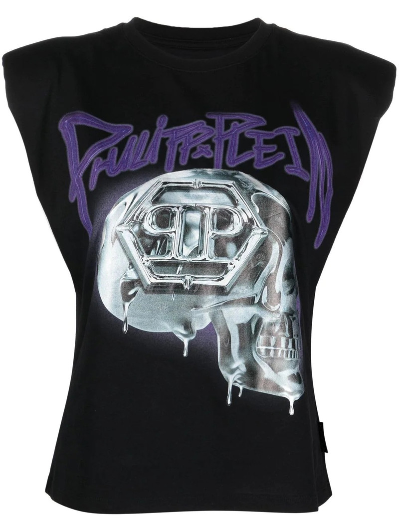 Skull-print Padded-shoulder tank top 1