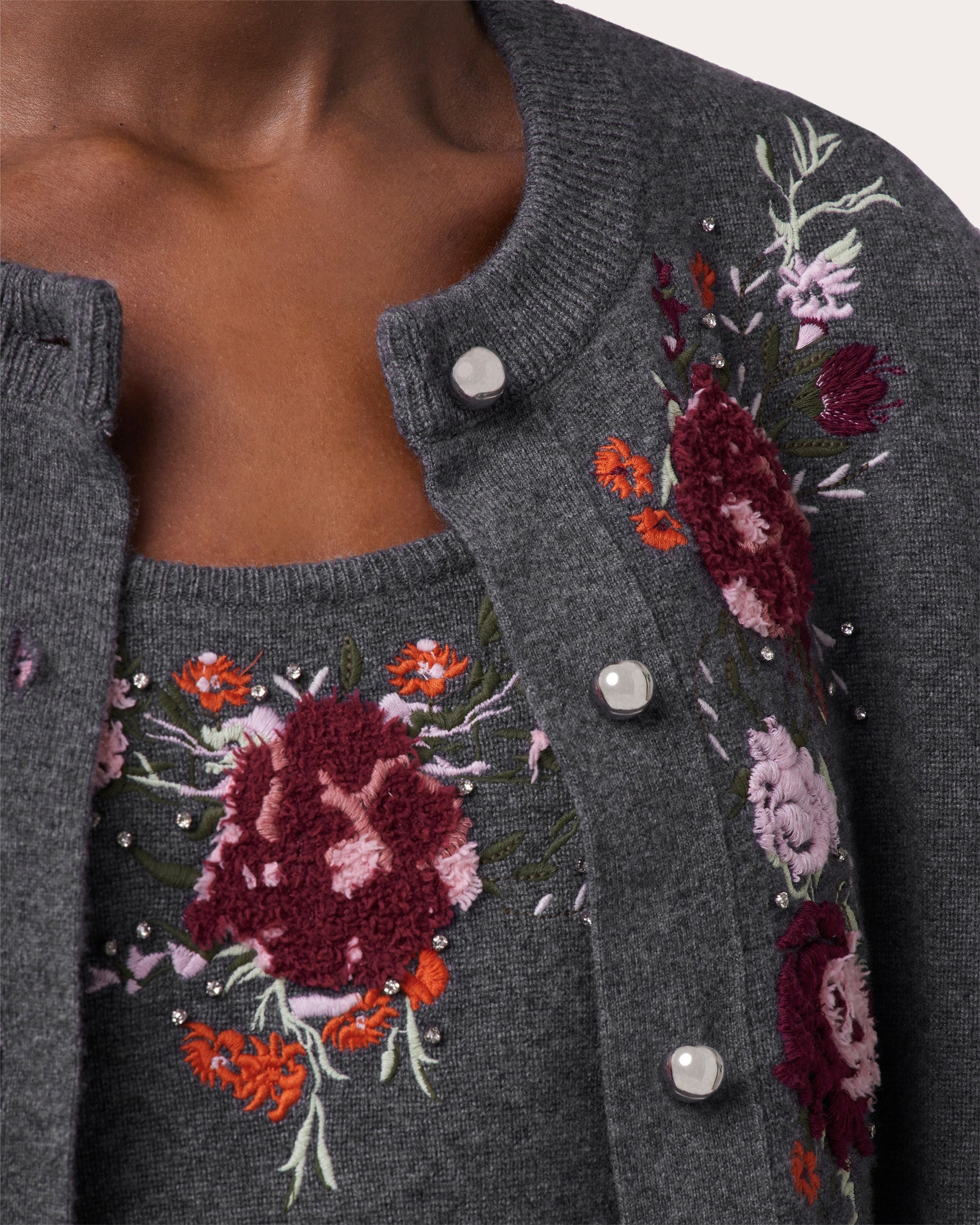Crystal Embroidered Floral Wool-Cashmere Cardigan - 6