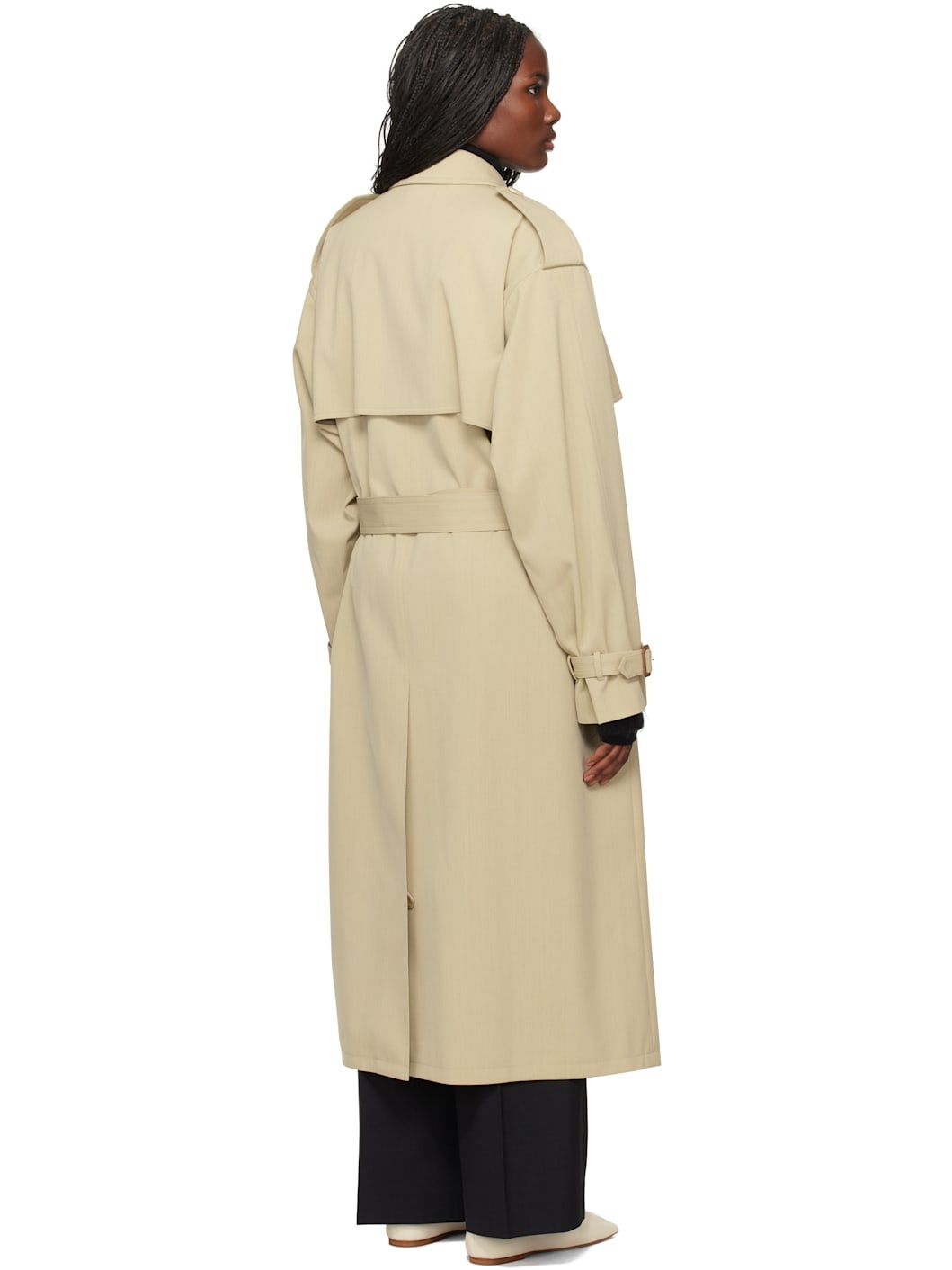 Beige Wool Cavalry Twill Laminate Trench Coat - 3