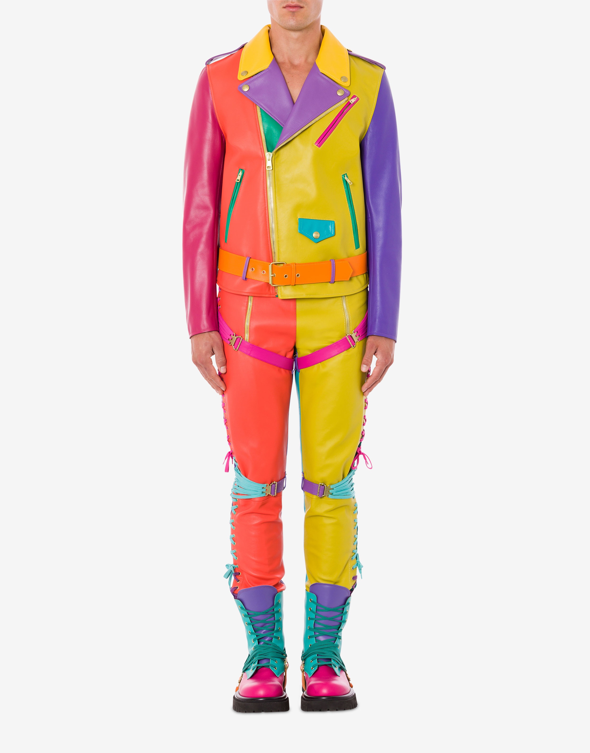 COLOURBLOCK NAPPA LEATHER BIKER JACKET - 2
