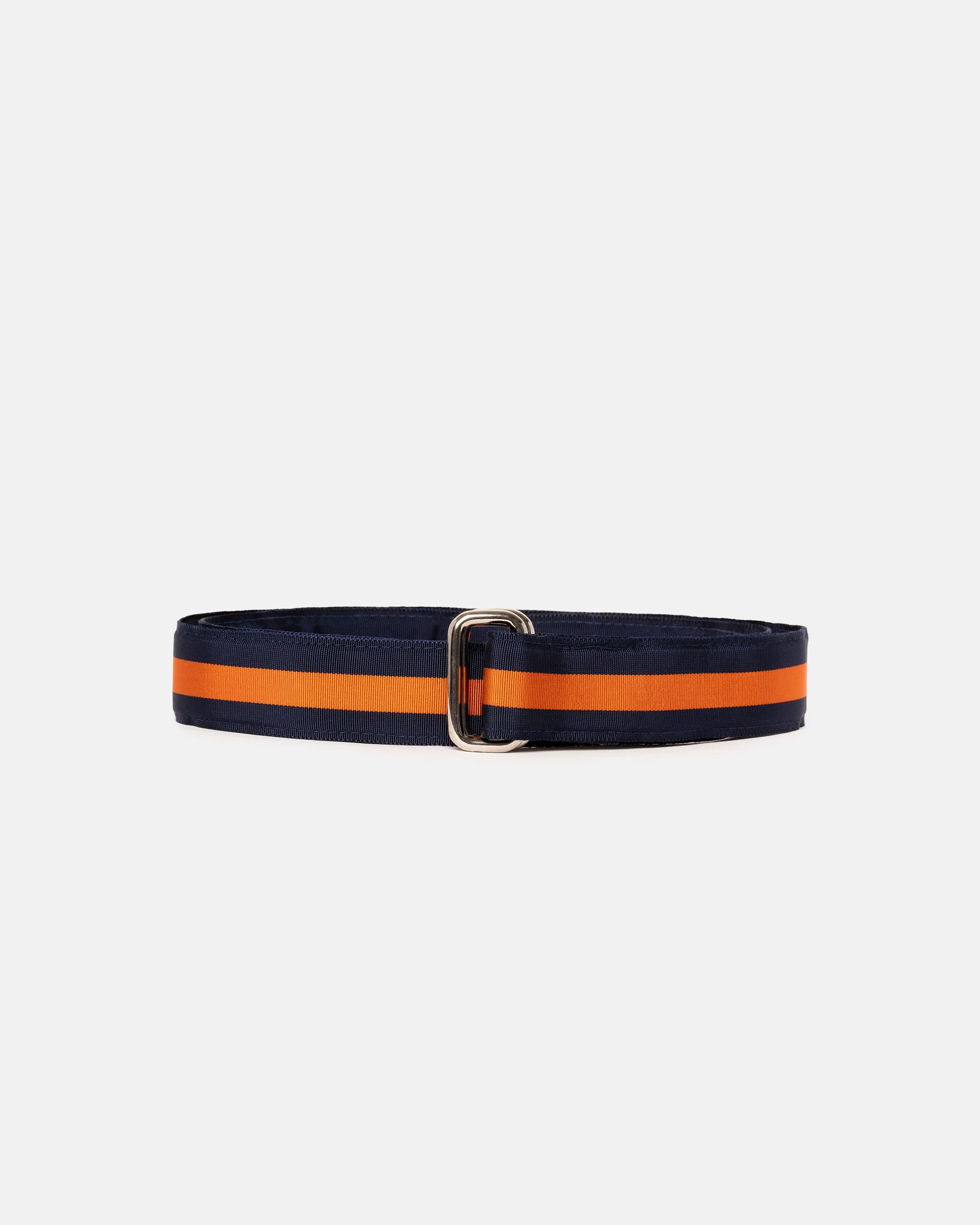 MADE-IN-USA NAVY & ORANGE STRIPED GROSGRAIN RIBBON BELT - 1
