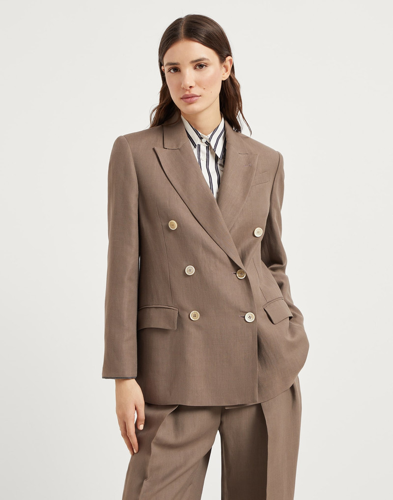 Viscose and linen fluid twill blazer with shiny cuffs 1