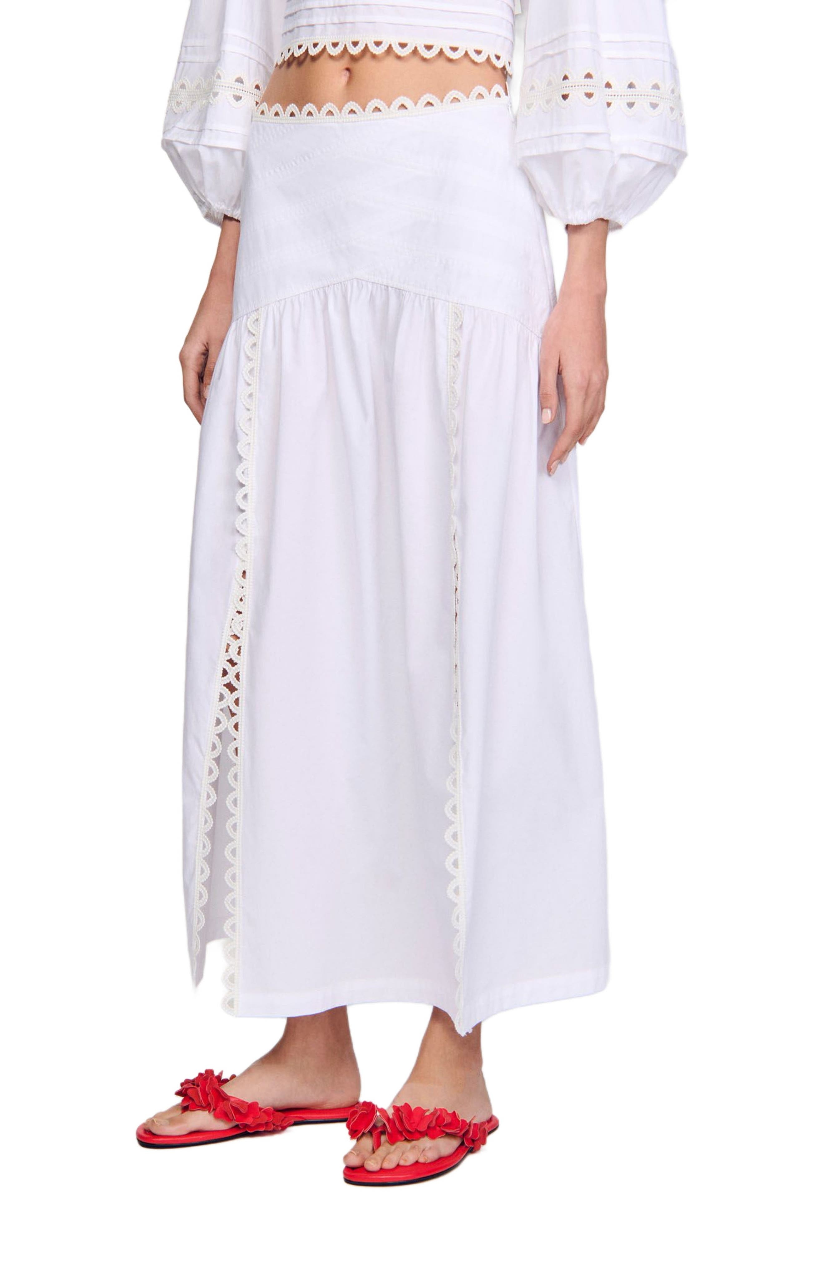 SANDRO Long poplin skirt in White at Nordstrom - 1