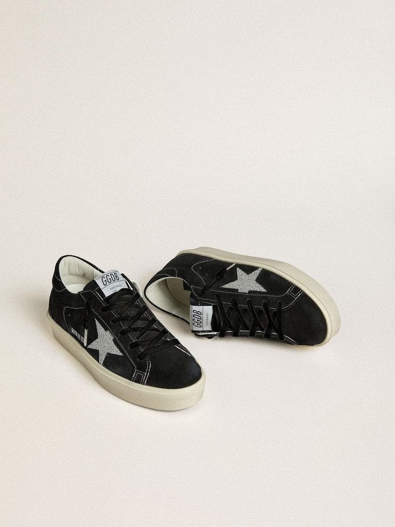Golden Goose Women's Hi Star in black suede with silver Swarovski crystal star outlook