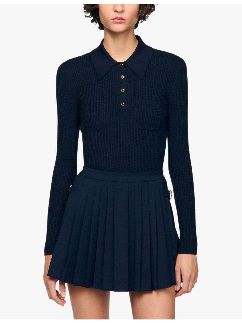 Long-Sleeved Polo-Collar Knitted Jumper - 3