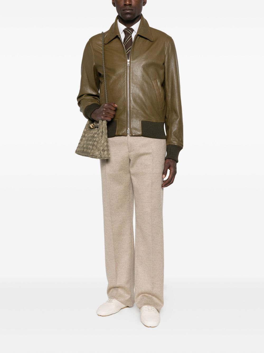ribbed-trim leather jacket - 2