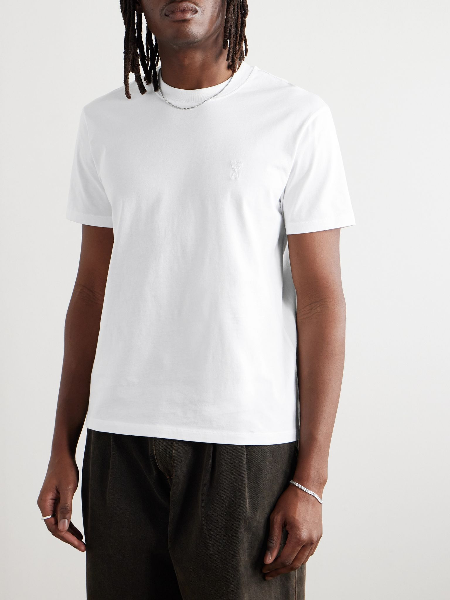 Logo-Embroidered Cotton-Jersey T-Shirt White - 3