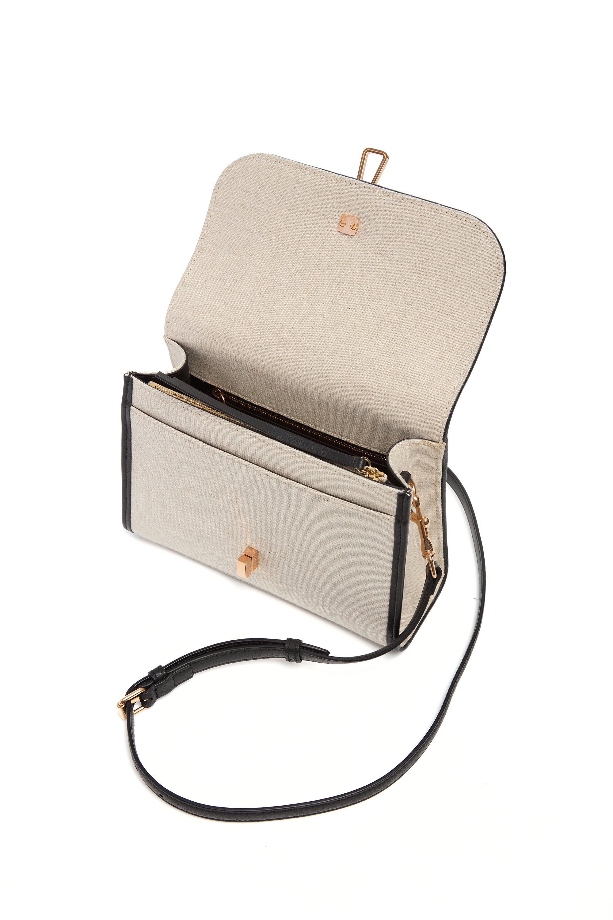 Small Leonora Flap Bag in Beige Linen - 4
