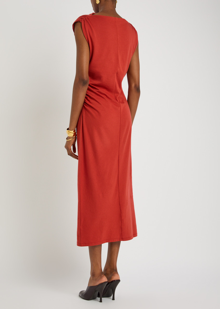 Vince Ruched Cotton Jersey Midi Dress - 3