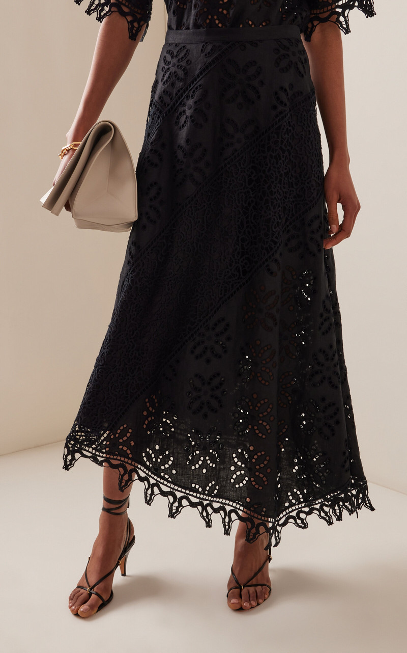 Solara Eyelet-Lace Linen Maxi Skirt black 3