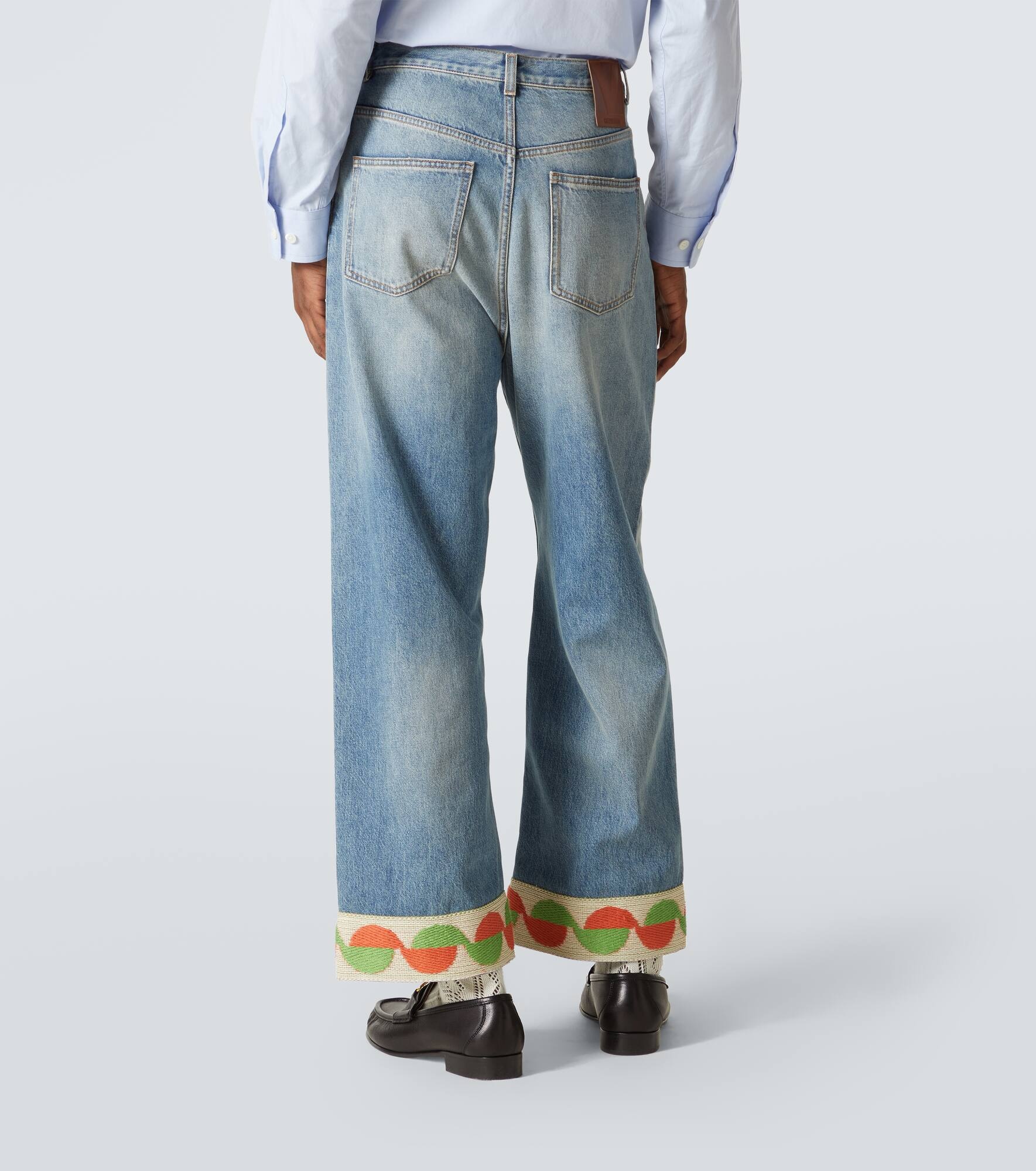Jacquard-trimmed wide-leg jeans - 4