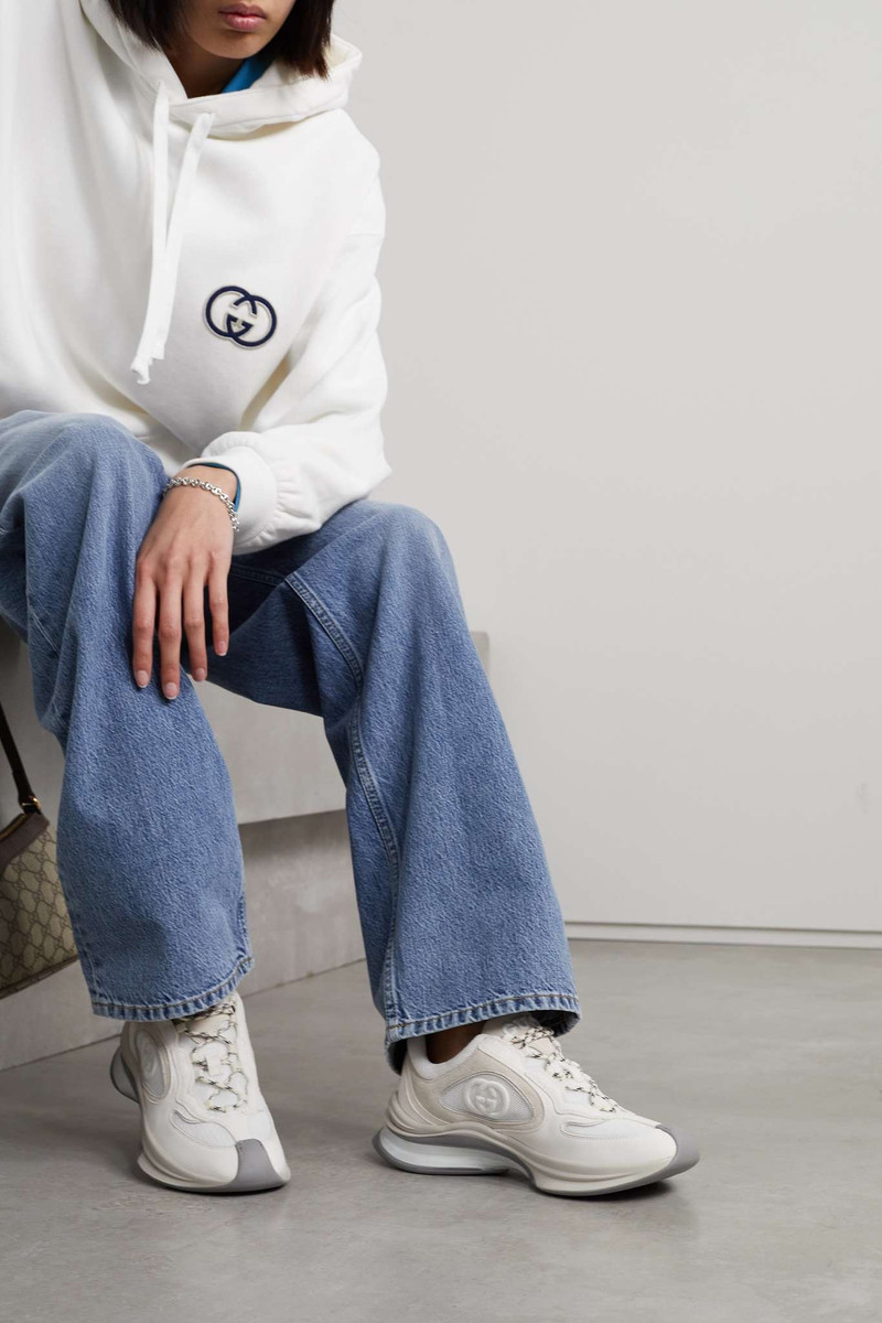 GUCCI Run leather and suede-trimmed mesh sneakers outlook
