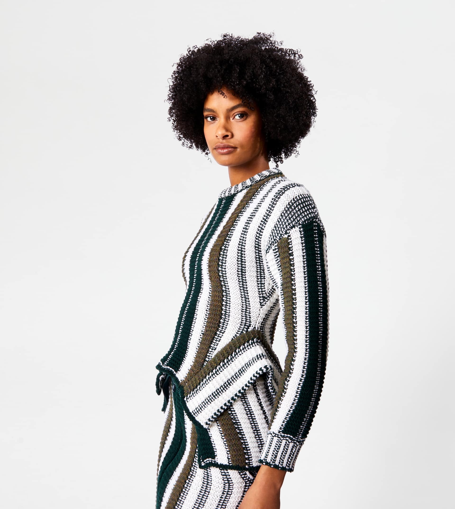 STRIPED JUMPER IN WOOL - GREEN, WHITE - 5