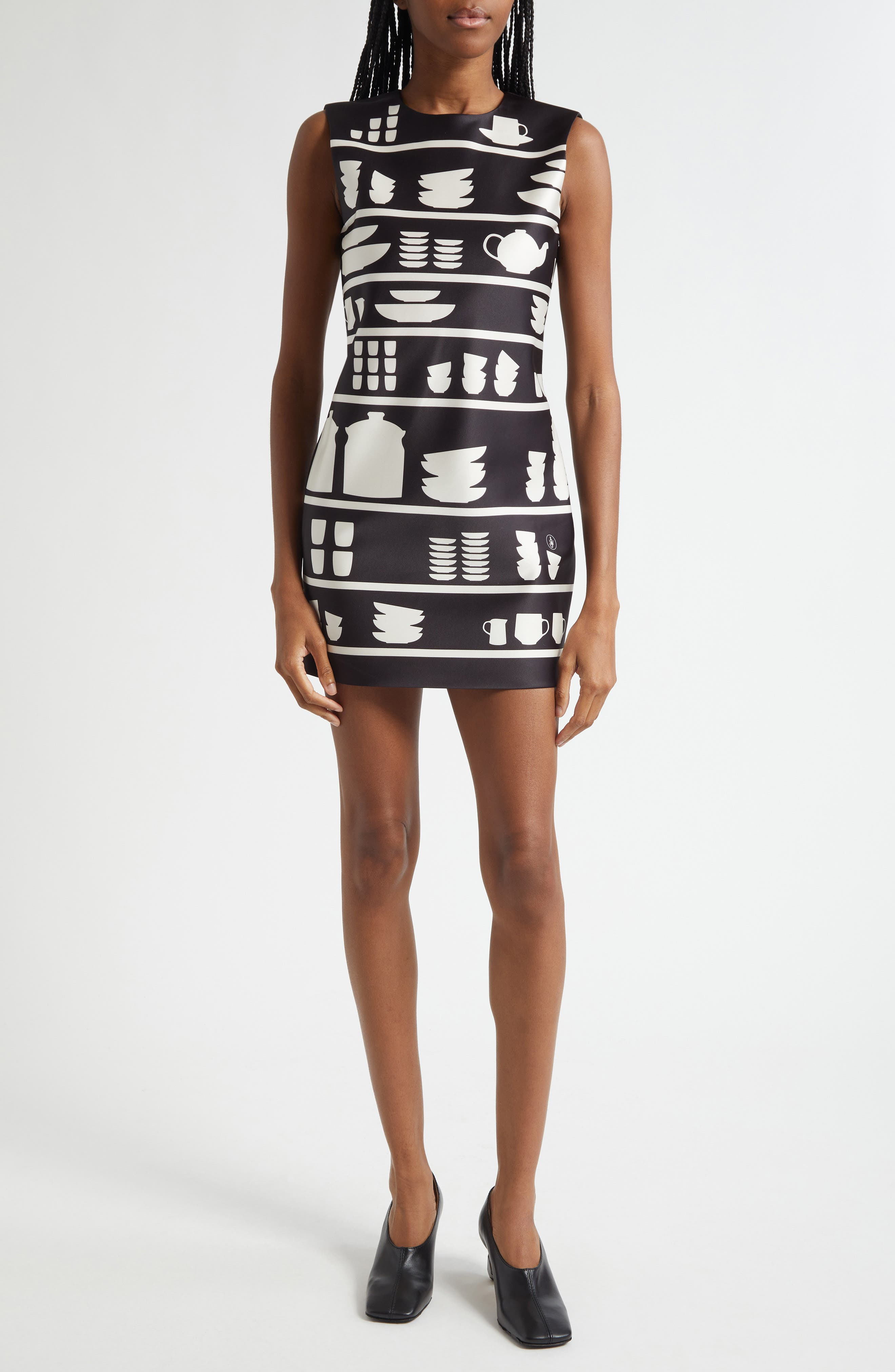 JW Anderson Crockery Print Shift Minidress in 901 Black/White at Nordstrom - 1