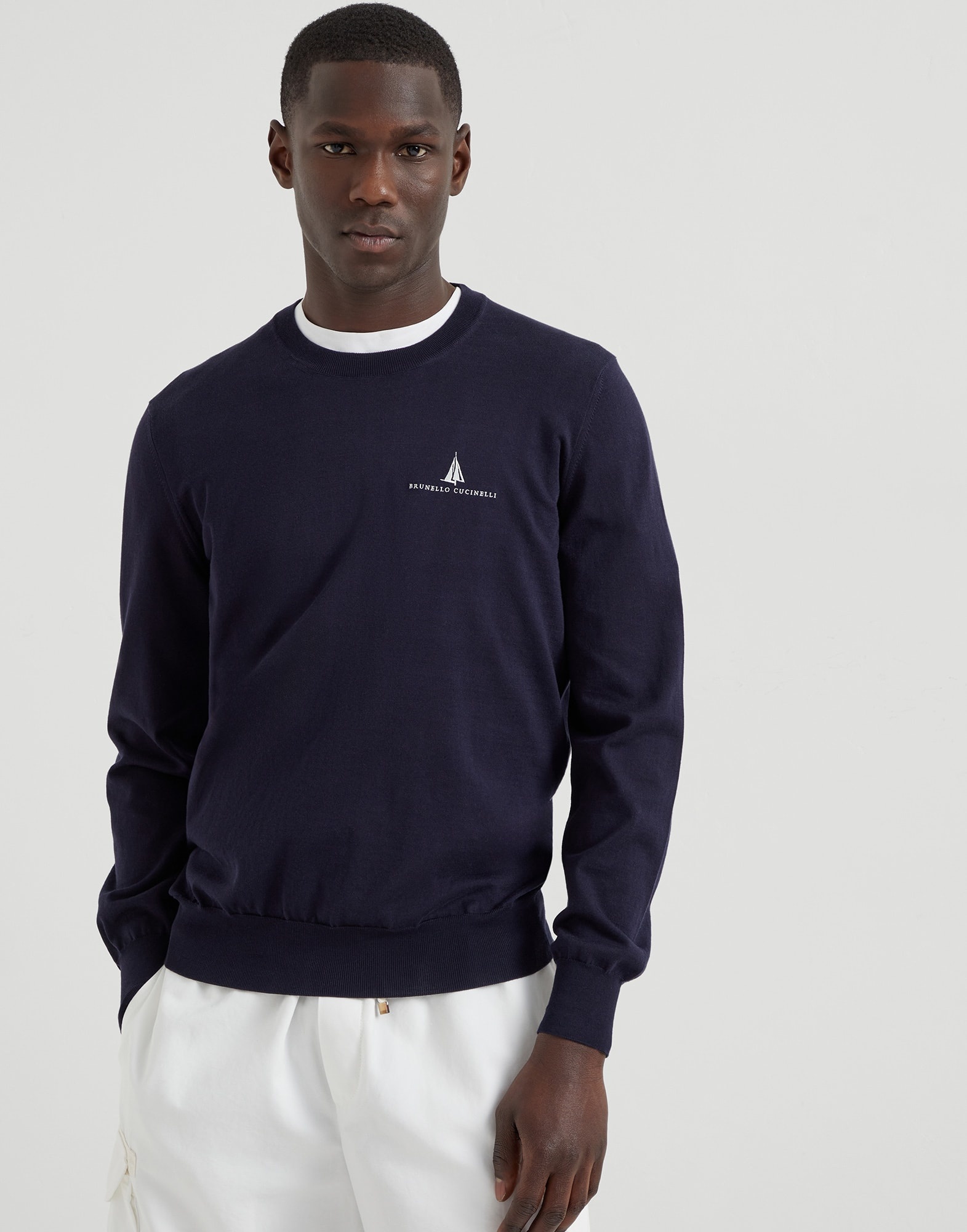 Cotton lightweight sweater with embroidery - 1