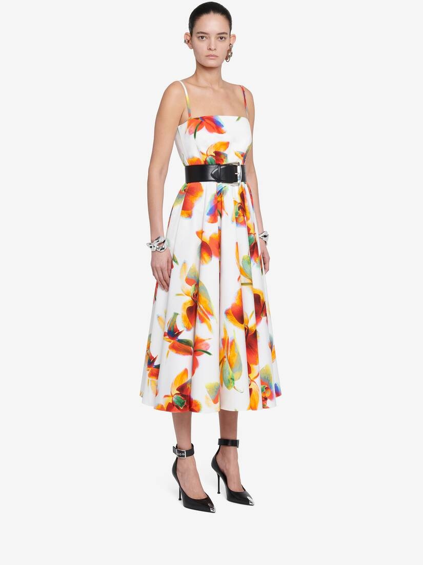 Women's Solarised Orchid Pleated Corset Dress in Optic White - 3
