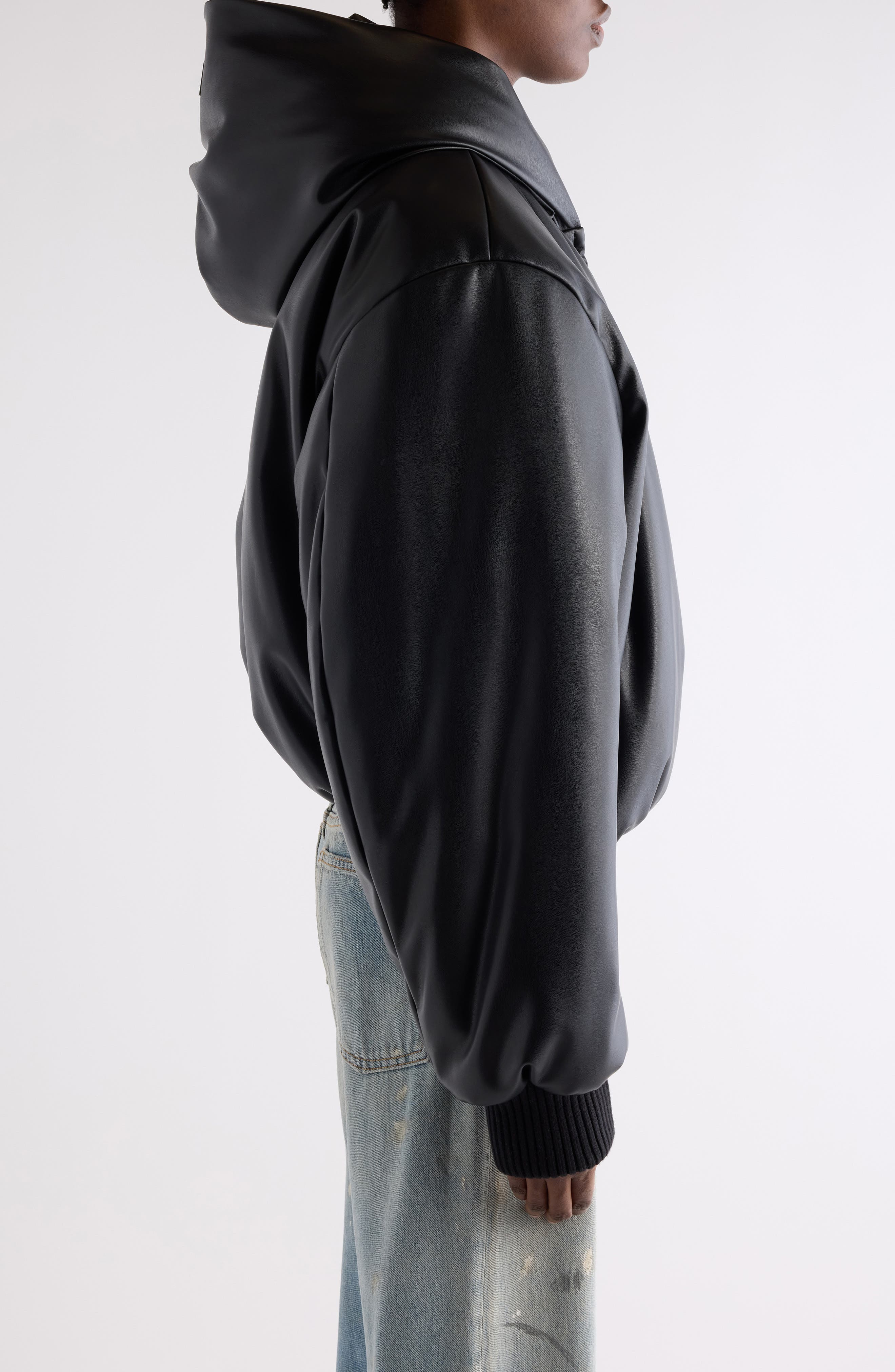 Acne Studios Offy Faux Leather Hooded Bomber Jacket in Black at Nordstrom - 4