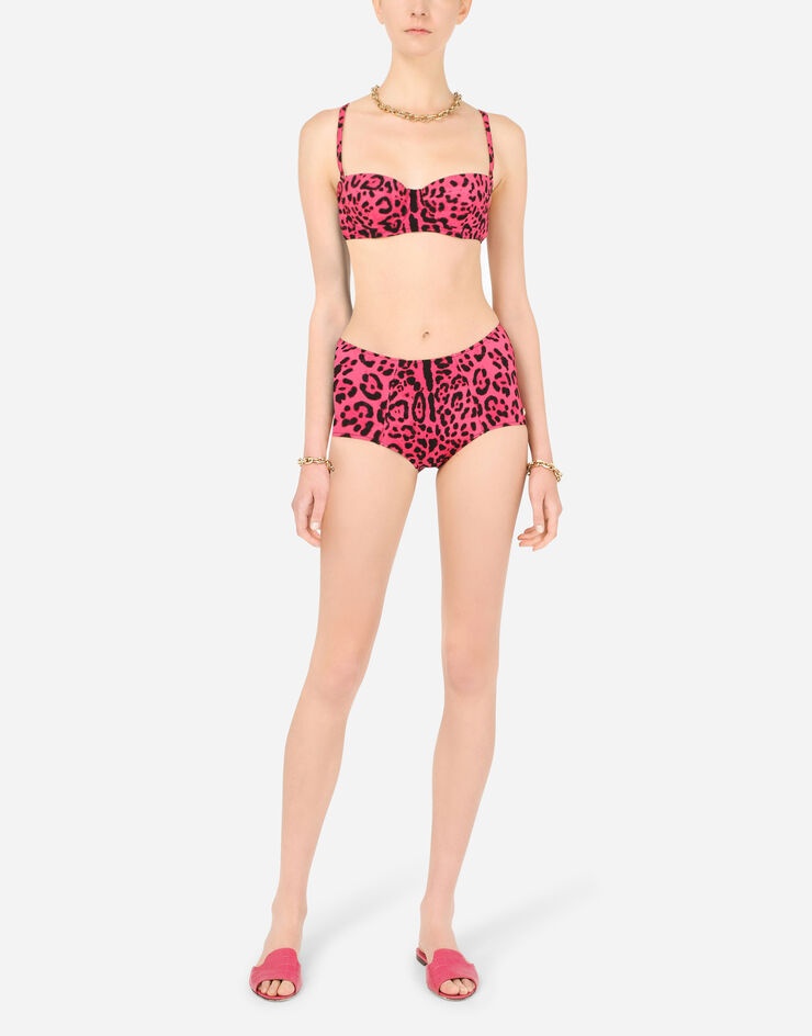 High-waisted bikini bottoms with neon leopard print - 2