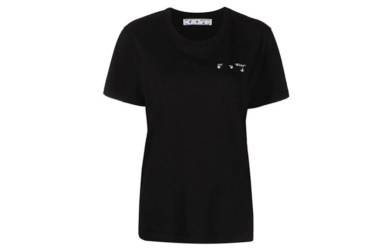 Off-White (WMNS) Off-White SS21 Arrows Pattern Logo Printing Short Sleeve Black T-Shirt OWAA049R21JER0011009 outlook