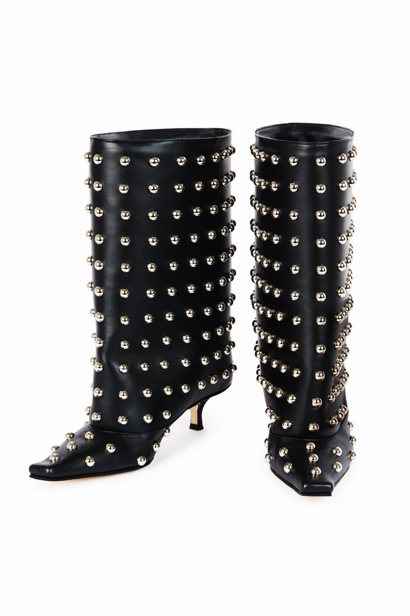 A.W.A.K.E. MODE DANA ROCK KITTEN HEEL CYLINDER BOOTS BLACK SILVER outlook