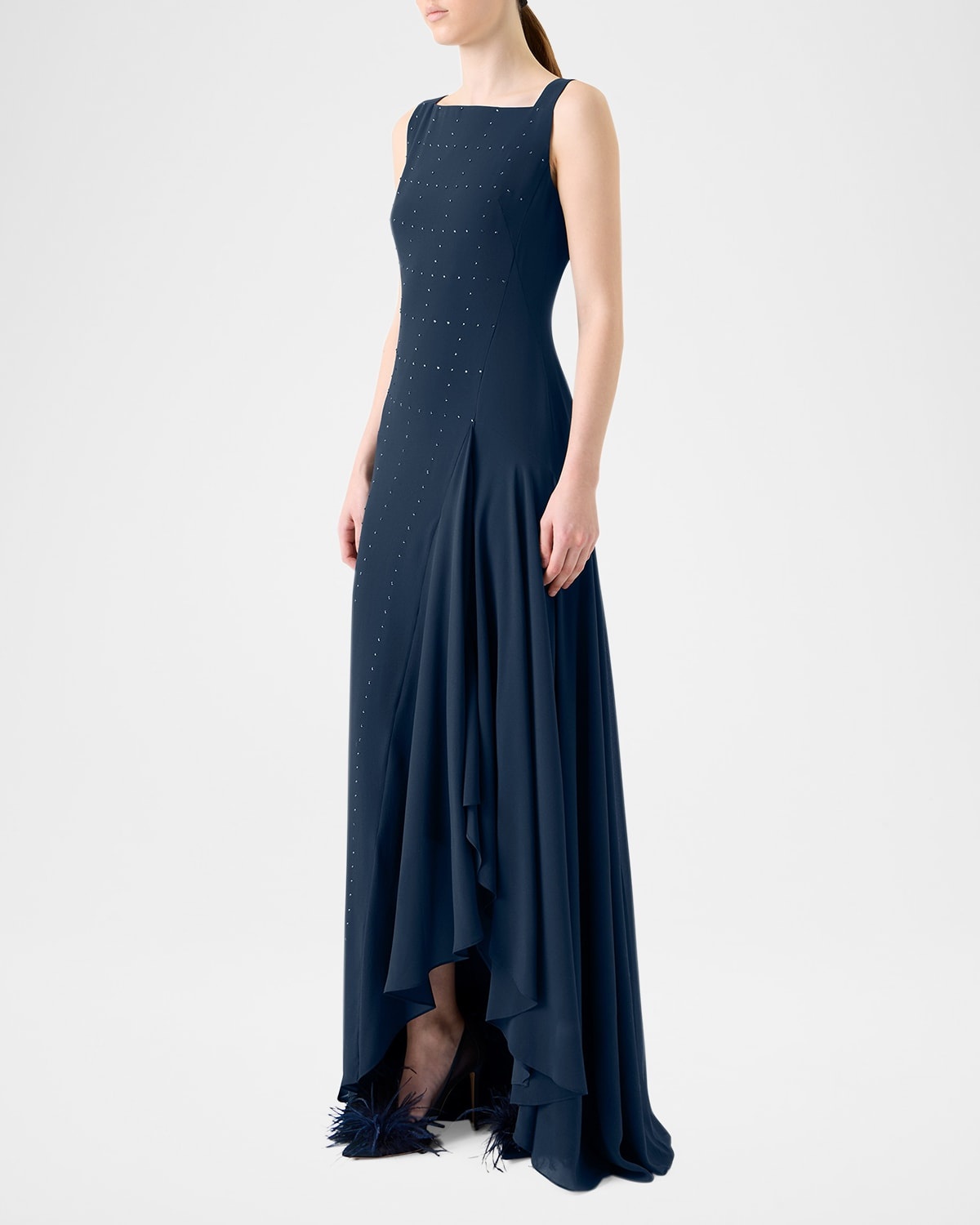 Studded Sleeveless Asymmetric Flared Maxi Dress - 4