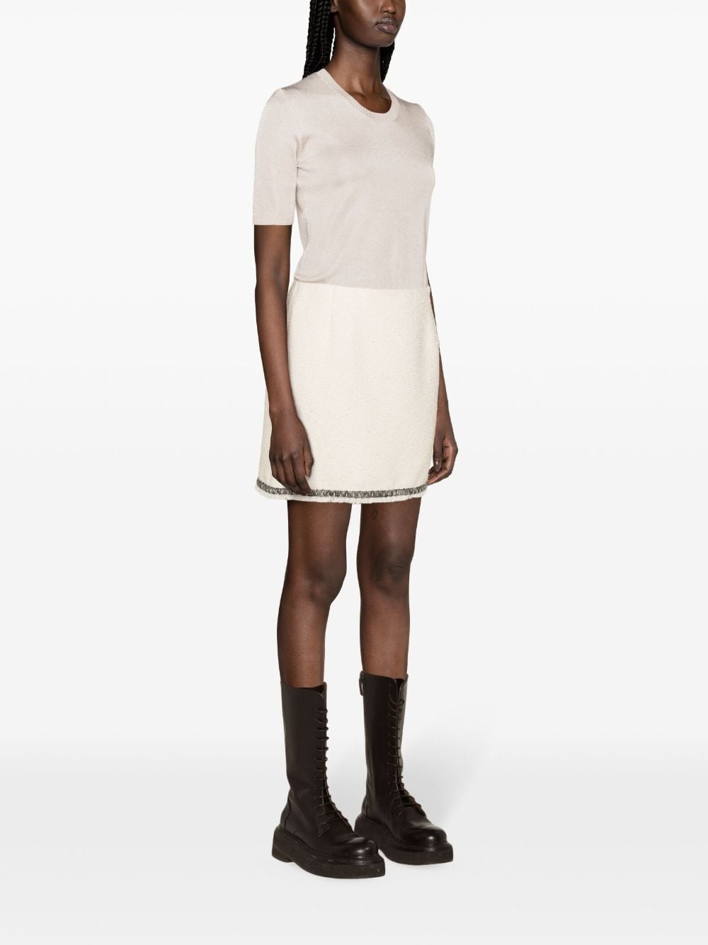 contrasting-trim tweed miniskirt - 3