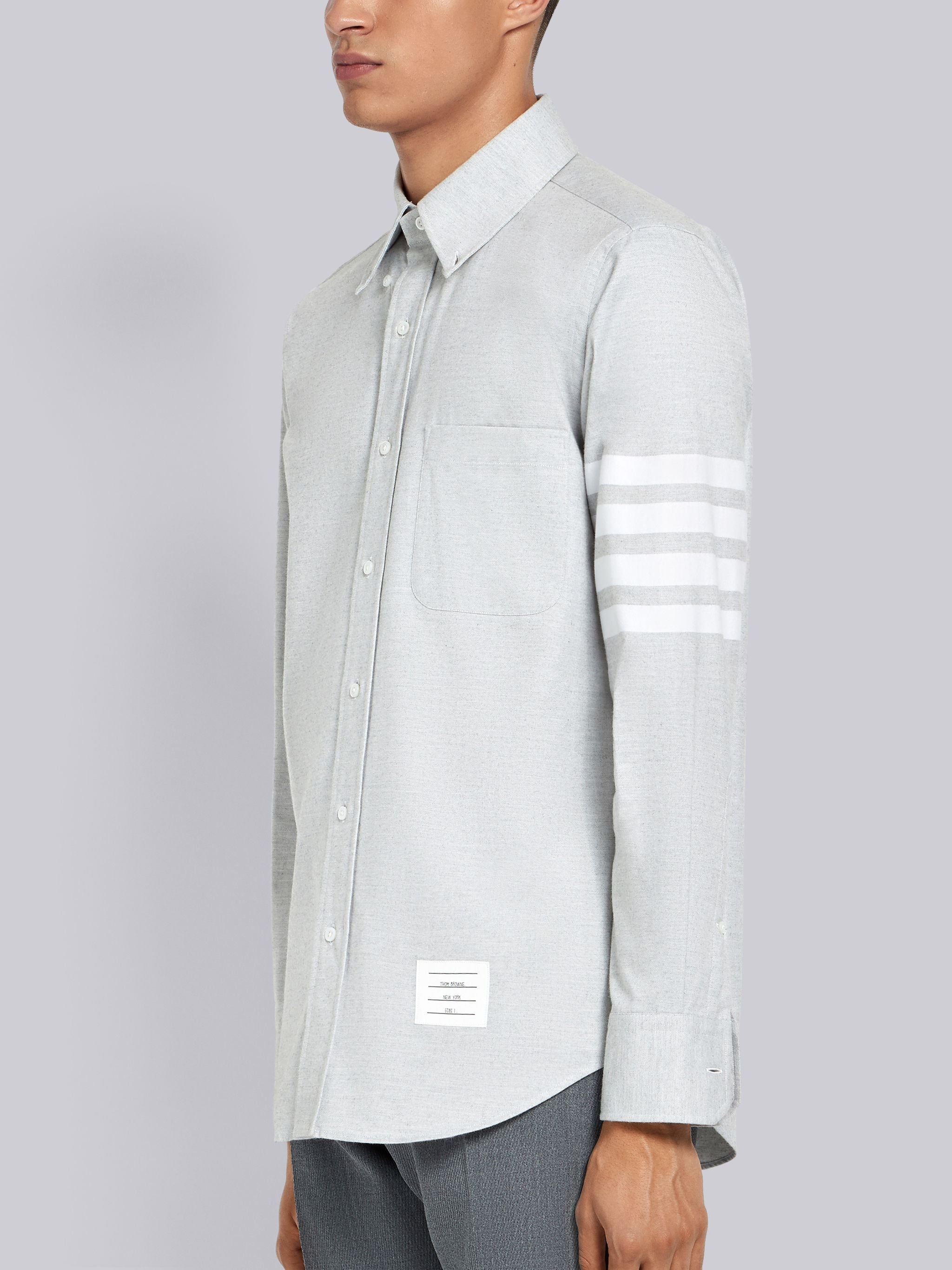 Light Grey Solid Flannel Shirting 4-bar Nametag Straight Fit Shirt - 2