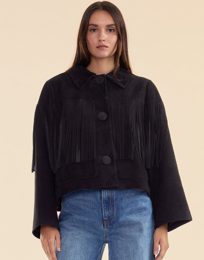 CYNTHIA ROWLEY Carrie Cropped Fringe Suede Jacket outlook