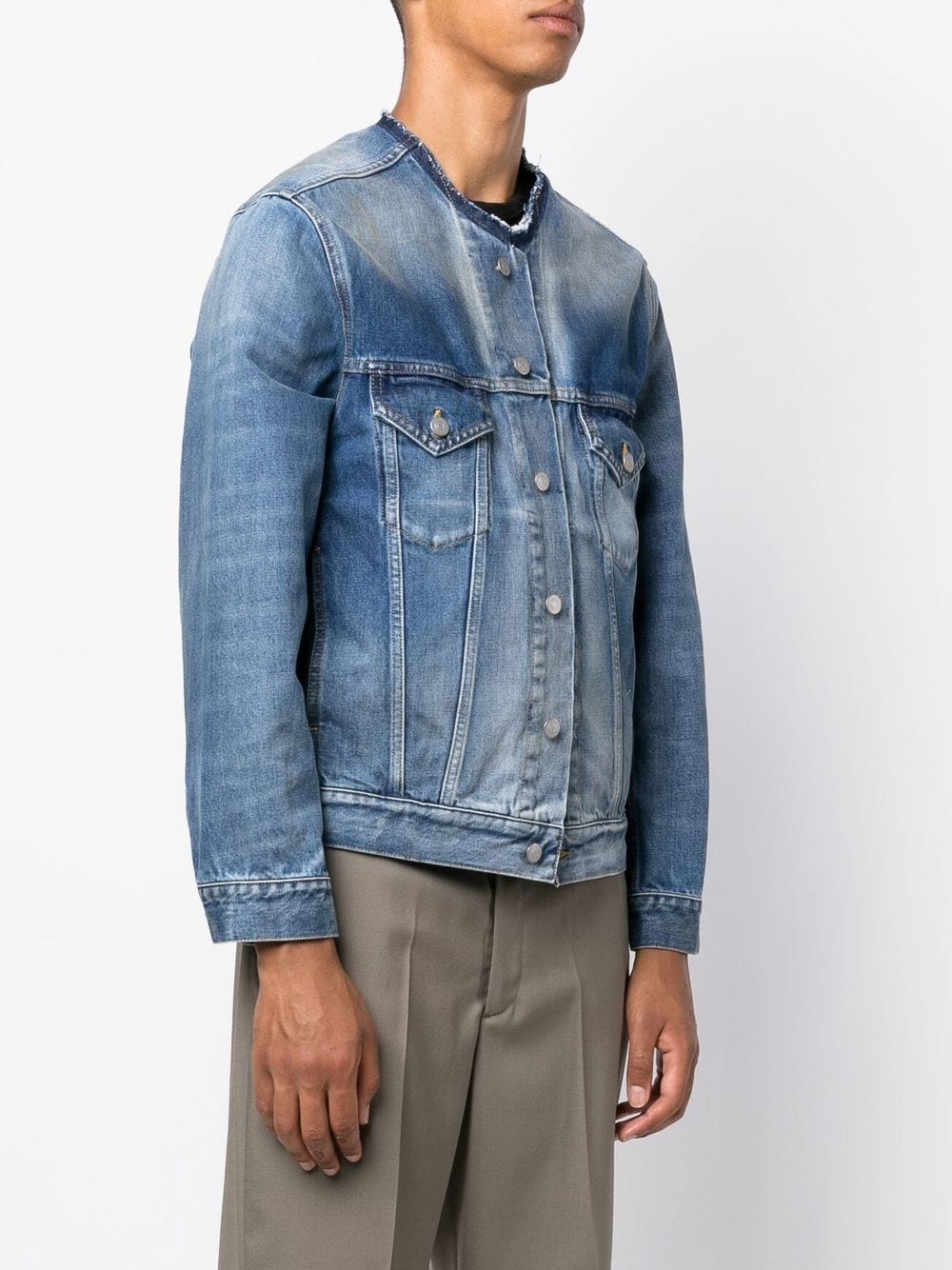 round-neck detail denim jacket - 4