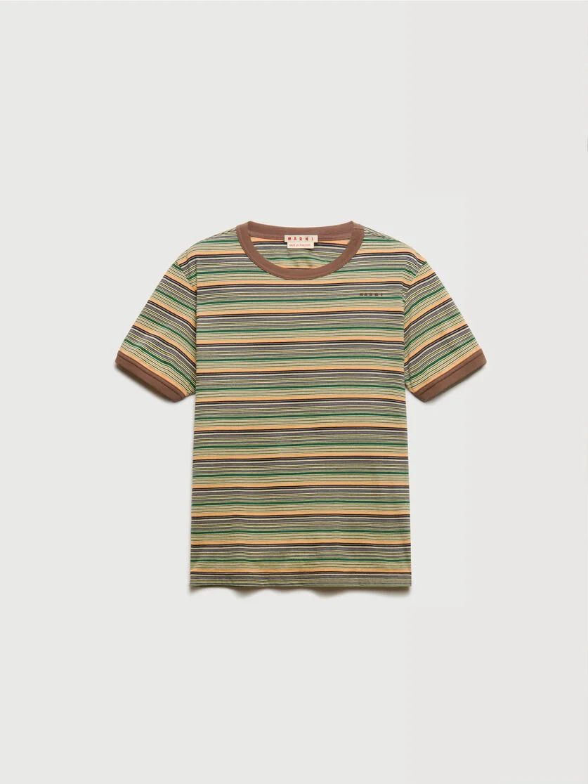 GREEN COTTON T-SHIRT WITH FINE STRIPES - 1