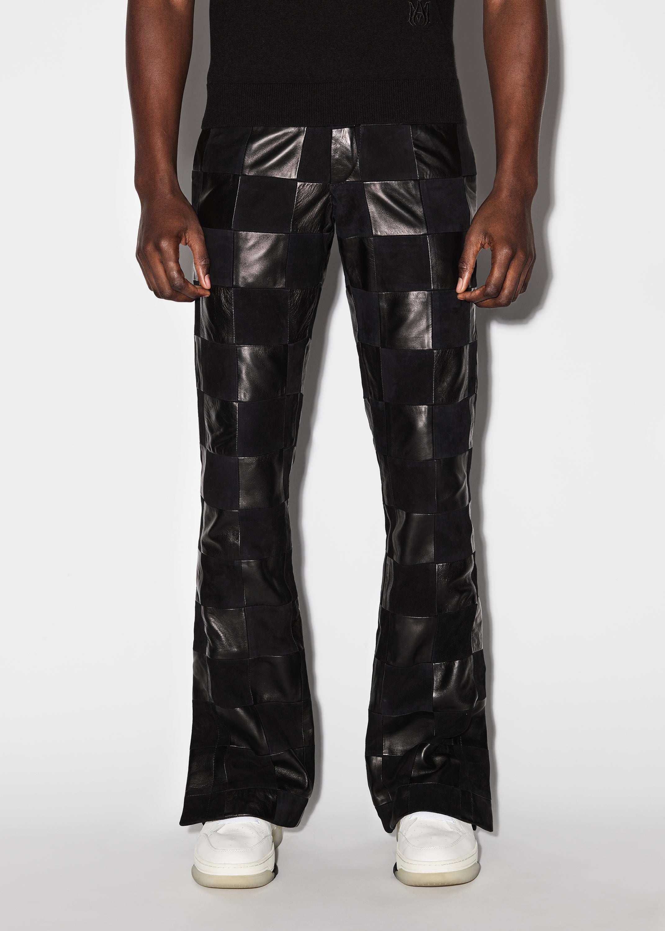 MIXED CHECK PATCH FLARE PANTS - 2