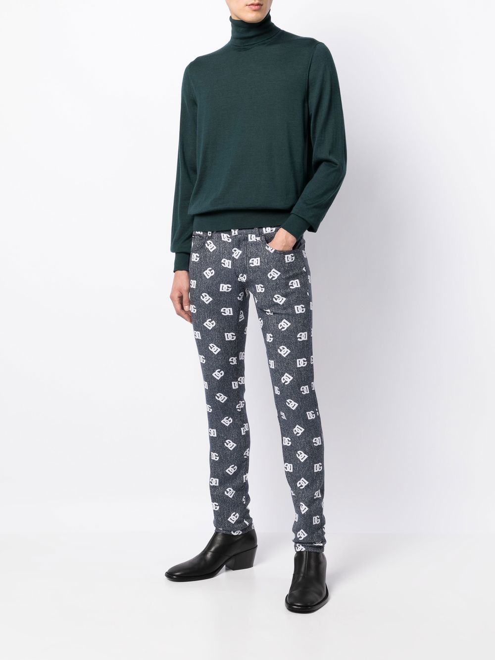 slim-cut monogram-print jeans - 2