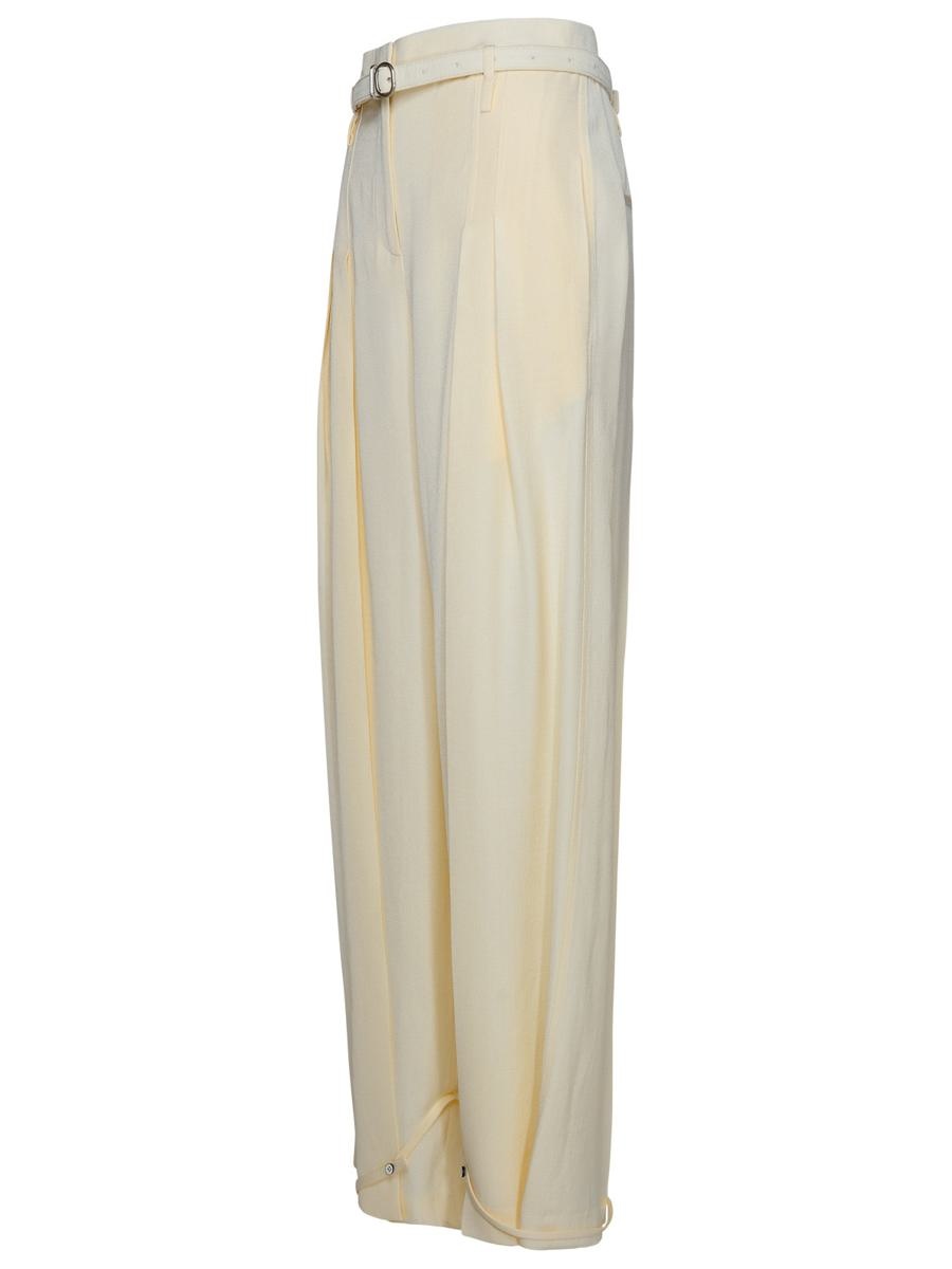 JIL SANDER CREAM SILK BLEND TROUSERS - 2