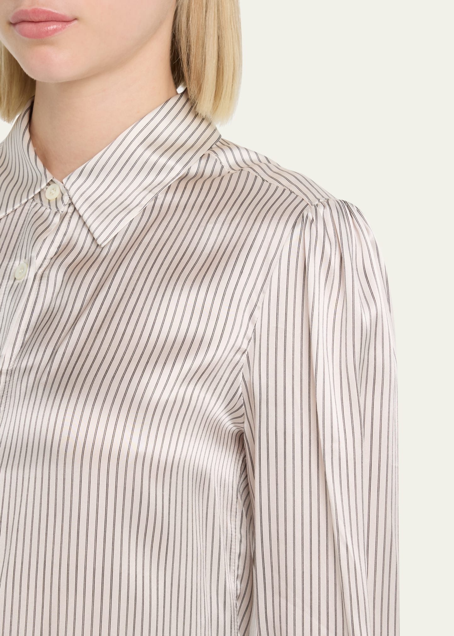 Victorian Striped Button-Front Silk Shirt - 5