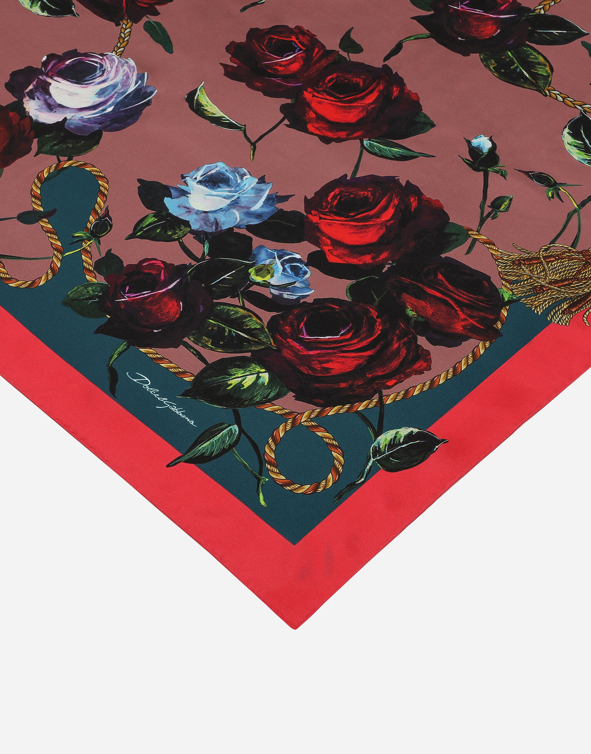 Twill scarf with vintage rose print (90 x 90) - 2