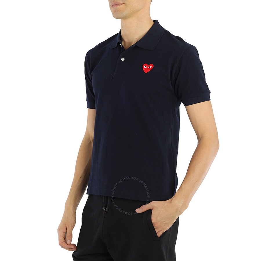 Comme Des Garcons Embroidered Red Heart Polo Shirt In Navy - 5