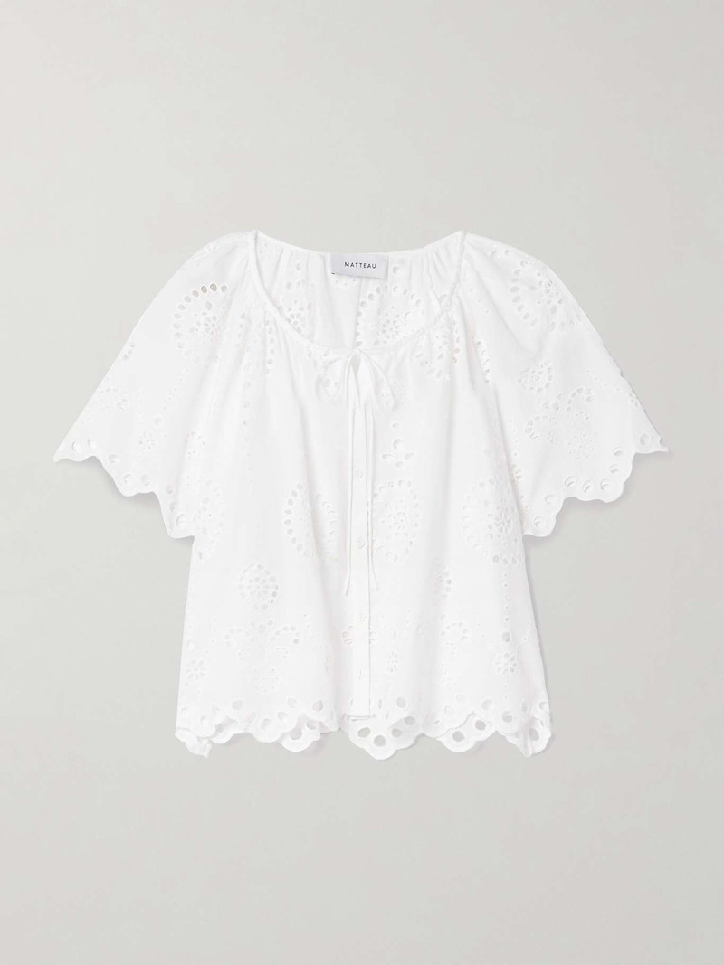 Scalloped broderie anglaise 면-poplin 셔츠 화이트 - 1